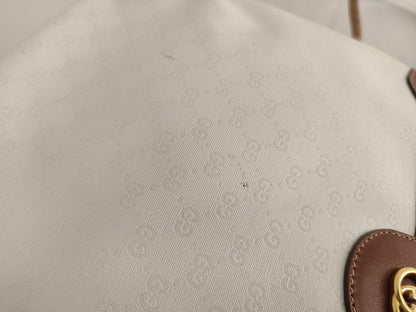 GUCCI 001/104 Shoulder Bag Micro GG PVC and Leather White and Brown Shoulder Bag