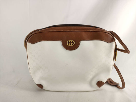 GUCCI 001/104 Shoulder Bag Micro GG PVC and Leather White and Brown Shoulder Bag