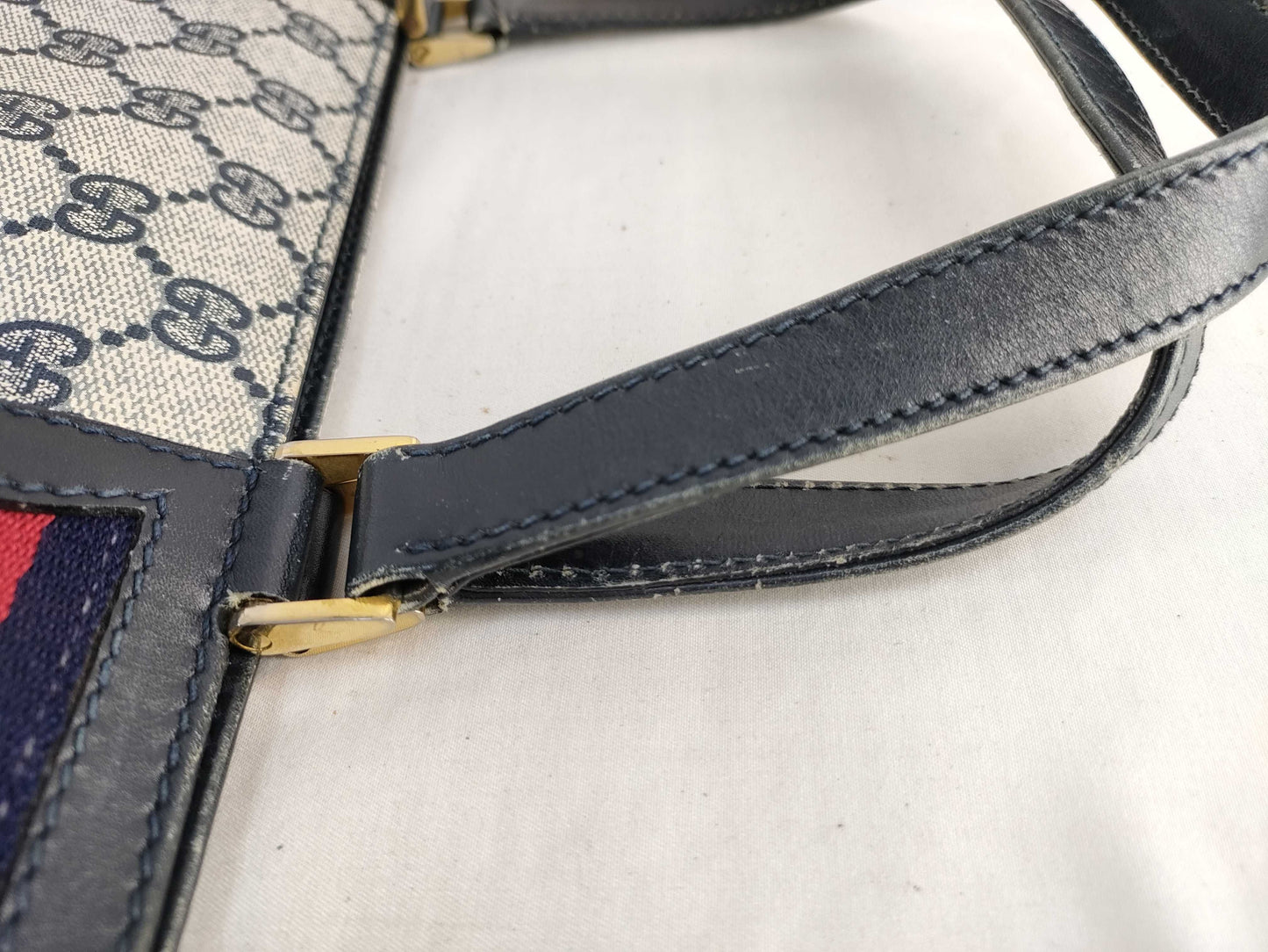 GUCCI Old Gucci 49 Tote Bag Sherry Line GG Supreme Mesh Navy Tote Bag
