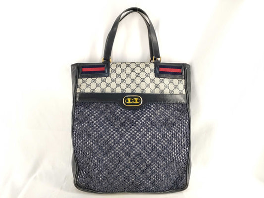 GUCCI Old Gucci 49 Tote Bag Sherry Line GG Supreme Mesh Navy Tote Bag