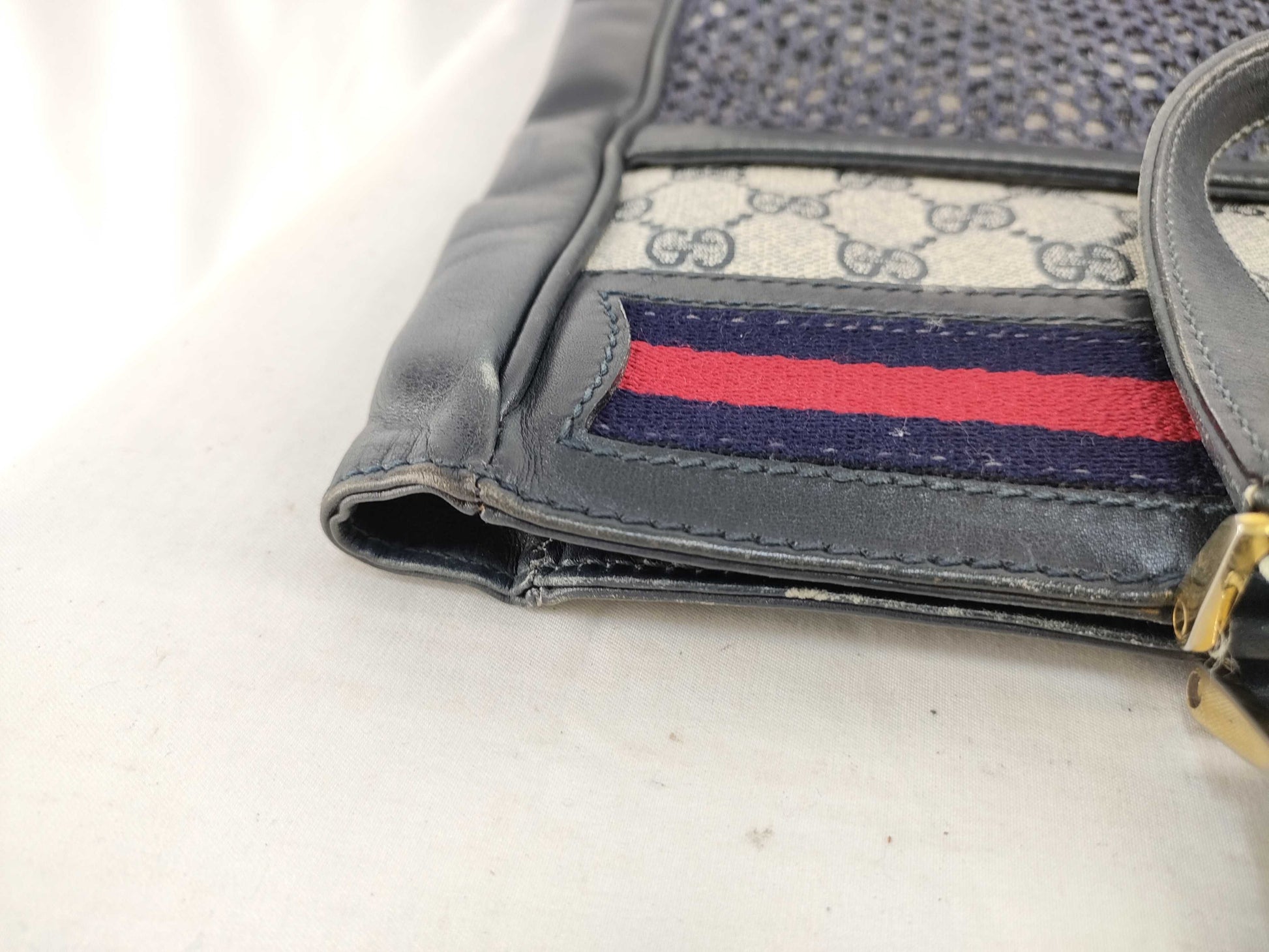 GUCCI Old Gucci 49 Tote Bag Sherry Line GG Supreme Mesh Navy Tote Bag
