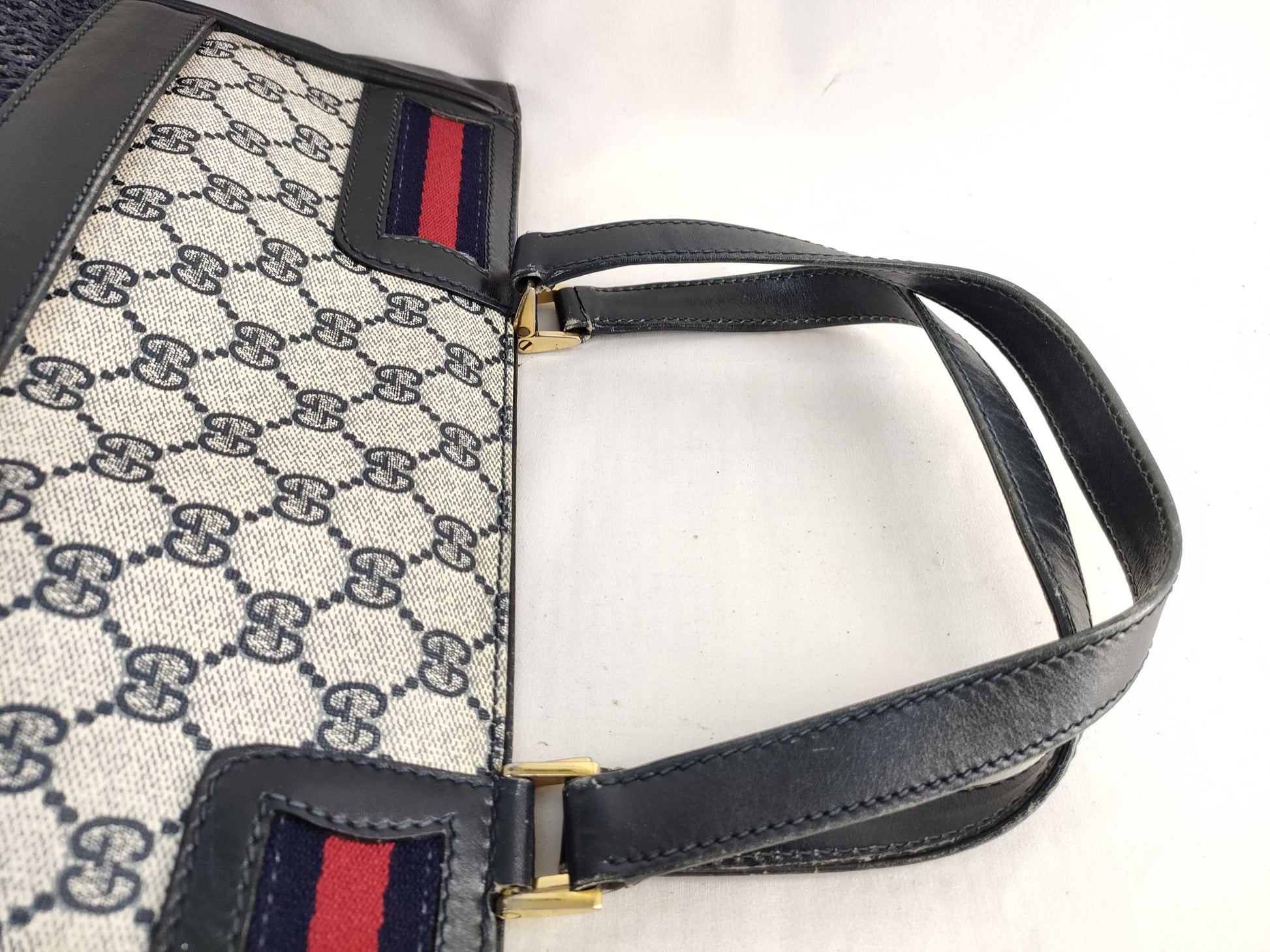 GUCCI Old Gucci 49 Tote Bag Sherry Line GG Supreme Mesh Navy Tote Bag
