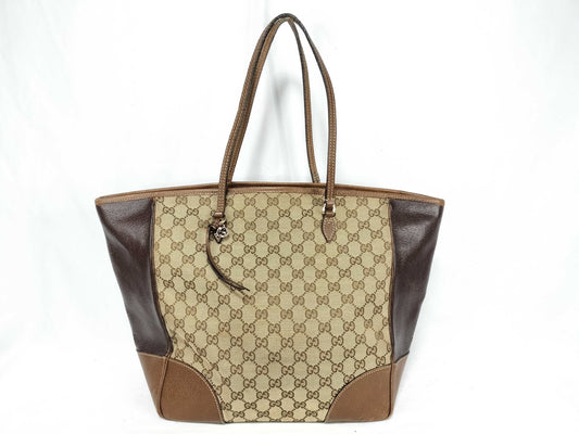 GUCCI GG Canvas Tote Bag 323671 GG Canvas Leather Brown Tote Bag
