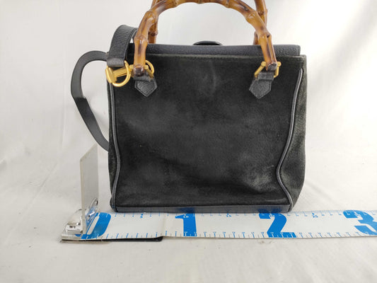 GUCCI Bamboo Gucci Shoulder Bag/Handbag 2-Way Bamboo Suede Black Handbag