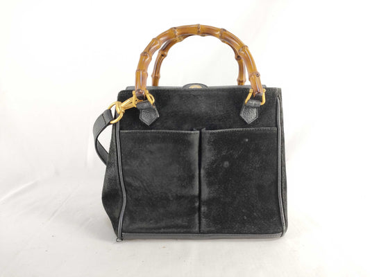GUCCI Bamboo Gucci Shoulder Bag/Handbag 2-Way Bamboo Suede Black Handbag