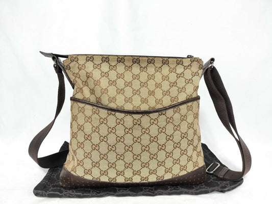 GUCCI GG Canvas Gucci 145857 GG Canvas Shoulder Bag Leather Brown Shoulder Bag