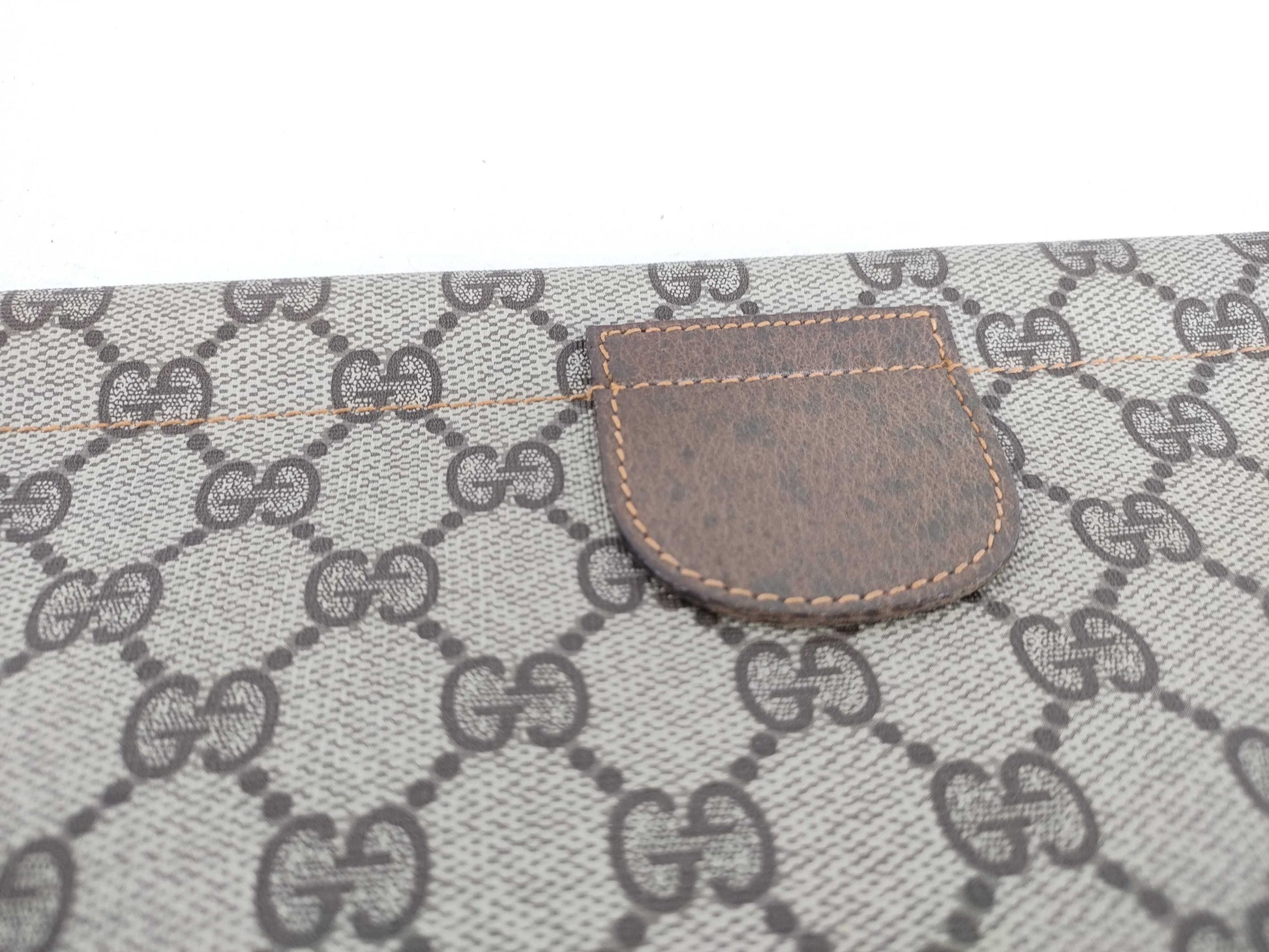 GUCCI 67 039 5229 GG Supreme Clutch Bag, PVC and Leather, Brown