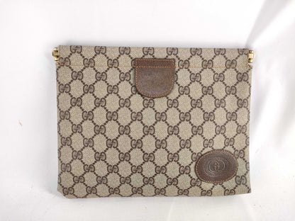 GUCCI 67 039 5229 GG Supreme Clutch Bag, PVC and Leather, Brown