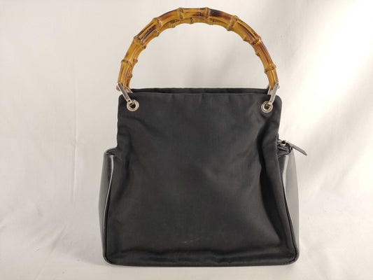 GUCCI Bamboo Gucci 000・1014 Bamboo Handbag Nylon x Patent Leather Black Handbag