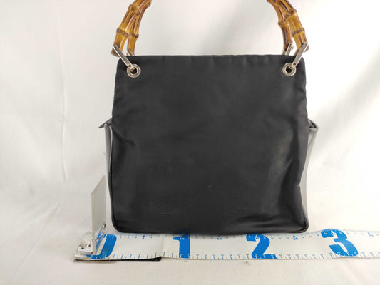 GUCCI Bamboo Gucci 000・1014 Bamboo Handbag Nylon x Patent Leather Black Handbag
