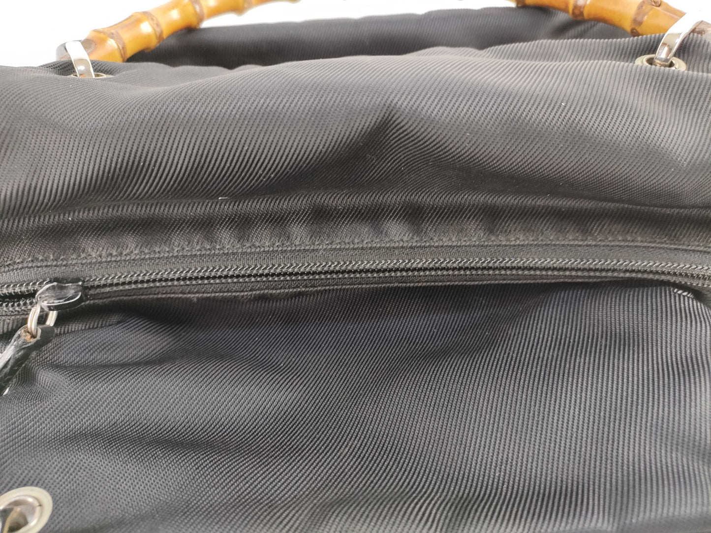 GUCCI Bamboo Gucci 000・1014 Bamboo Handbag Nylon x Patent Leather Black Handbag