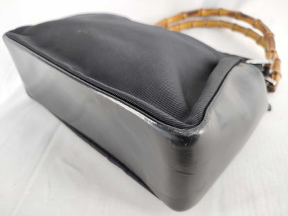 GUCCI Bamboo Gucci 000・1014 Bamboo Handbag Nylon x Patent Leather Black Handbag