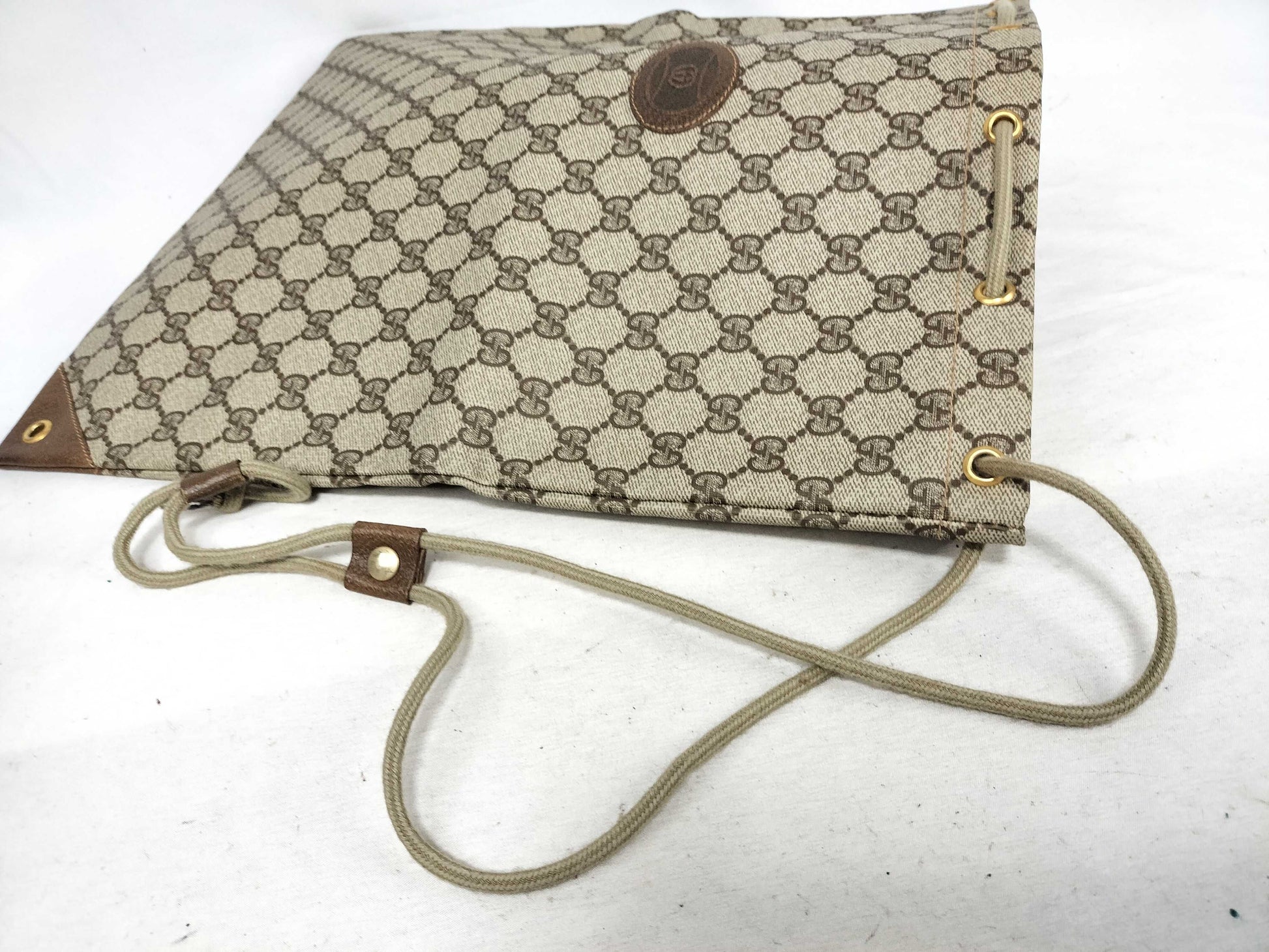 GUCCI GG Supreme Gucci 97 19 302 Drawstring Bag GG Supreme PVC Brown Bag