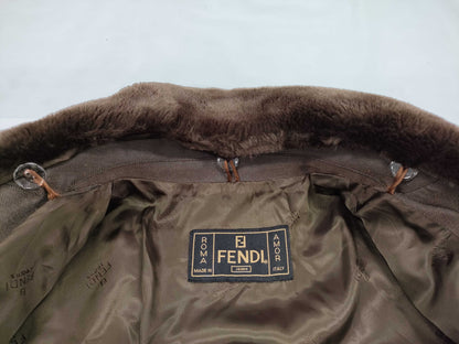 FENDI Fendi Fur Logo Brown Trench Coat Size 42 Coat