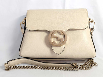 GUCCI GUCCI Gucci Interlocking G Chain Shoulder Bag Ivory with Gold Hardware Calfskin Shoulder Bag