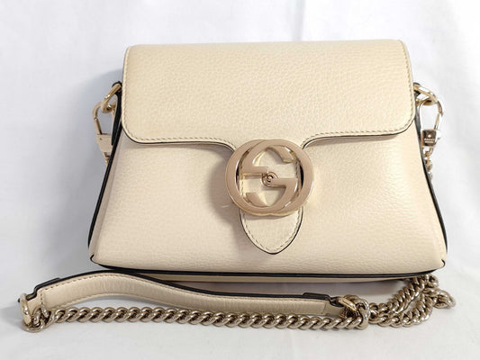 GUCCI GUCCI Gucci Interlocking G Chain Shoulder Bag Ivory with Gold Hardware Calfskin Shoulder Bag