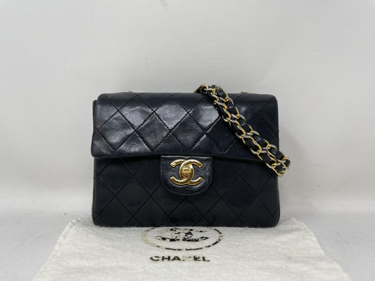 CHANEL Mini Matelasse Lambskin Black Turnlock Shoulder Bag