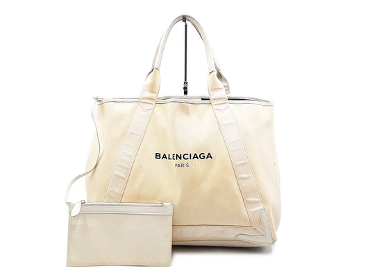 BALENCIAGA Navy Cabas M Pouch Canvas and Leather Handbag