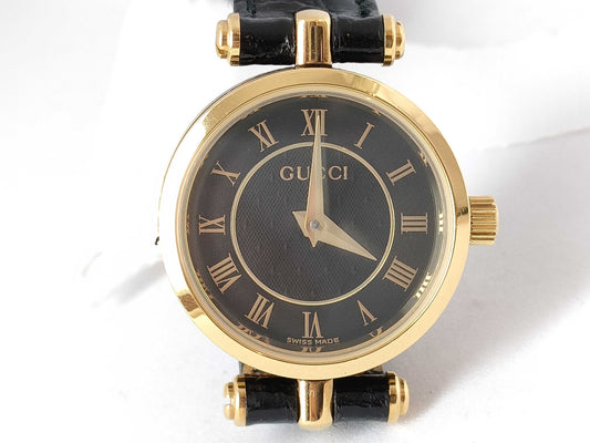 GUCCI GUCCI 2040L S/N 0061688 Round QZ GP/Black/Black Leather 21.5mm 16.5cm Box Women's Watch