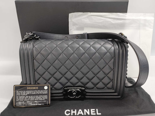 CHANEL Matelasse Boy Chanel 25 Caviar Skin So Black Shoulder Bag, No. 24