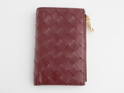 BOTTEGA VENETA Intrecciato Bottega Veneta 749940 Medium Intrecciato Bi-fold Zipper Wallet in Barolo Leather