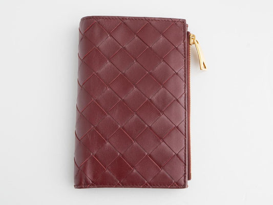 BOTTEGA VENETA Intrecciato Bottega Veneta 749940 Medium Intrecciato Bi-fold Zipper Wallet in Barolo Leather