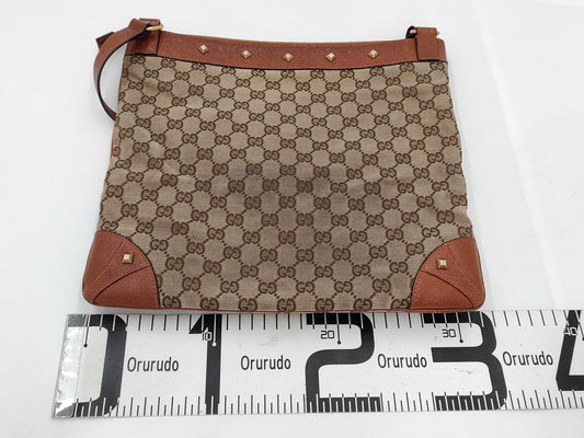 GUCCI 120894 GG Canvas Stud Shoulder Bag