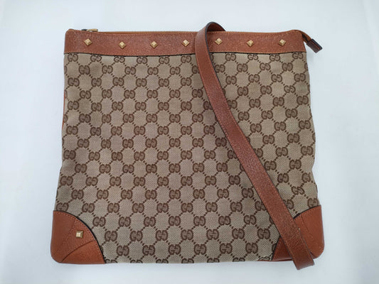 GUCCI 120894 GG Canvas Stud Shoulder Bag