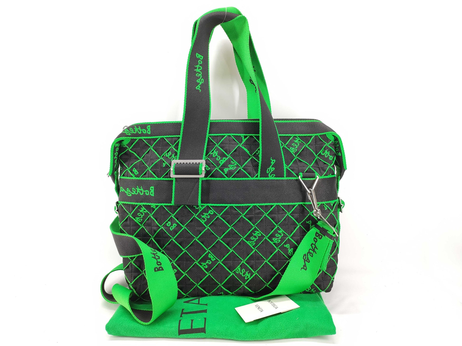 BOTTEGA VENETA Maxi Intrecciato Webbing 2-Way Tote Bag Shoulder Bag Black x Green