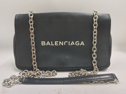 BALENCIAGA Everyday Shoulder Bag with Chain Wallet 568008 Calfskin Black Shoulder Bag