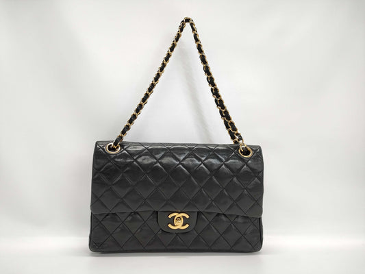 CHANEL V7 CHANEL Matelasse Lambskin Double Flap Chain Shoulder Bag Black