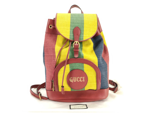 GUCCI Baiadera Stripe Backpack Canvas and Leather Backpack