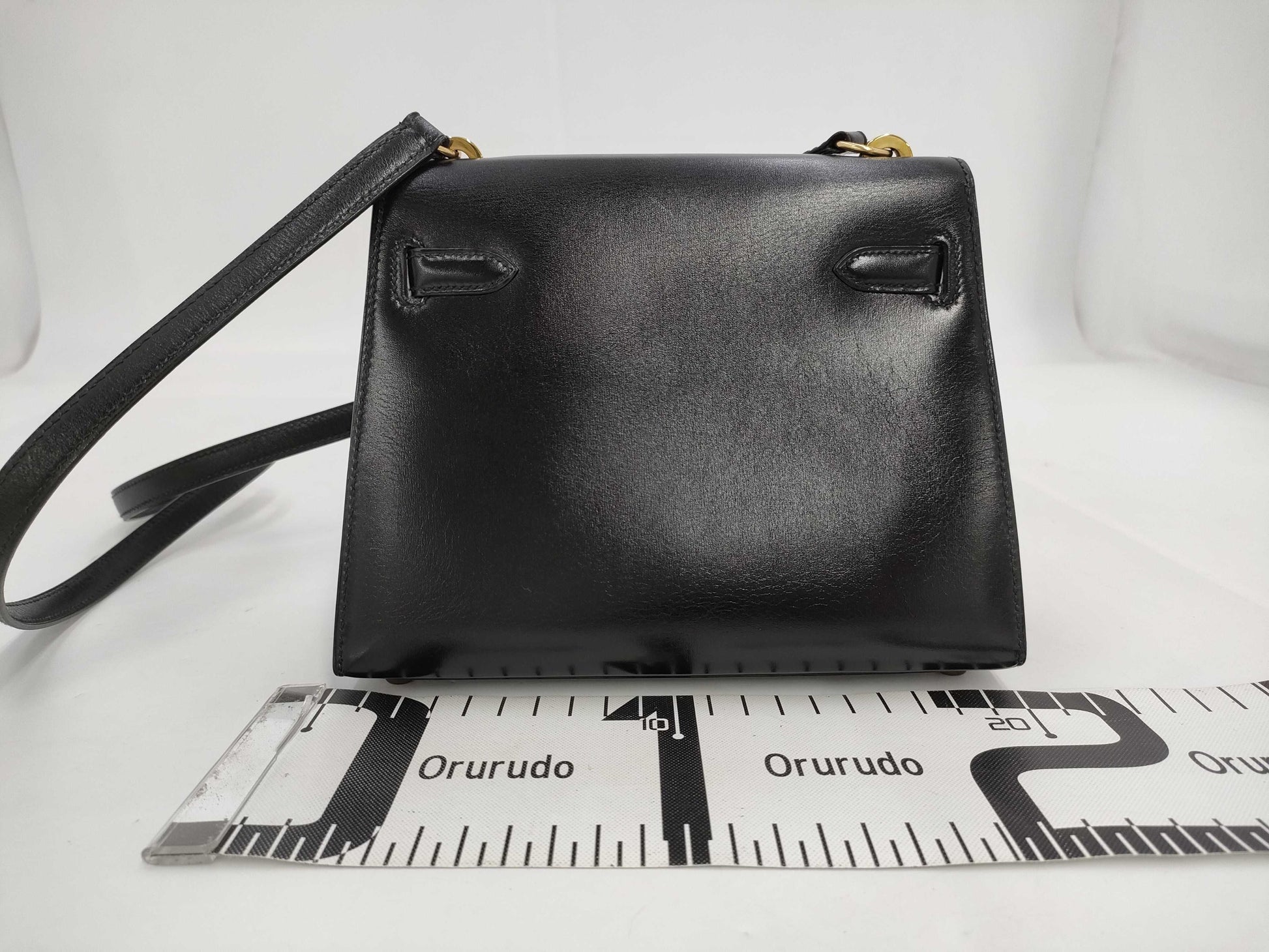 HERMES Mini Kelly Shoulder Bag in Black Box Calf Leather with Gold Hardware and Turn Lock Protection Seal