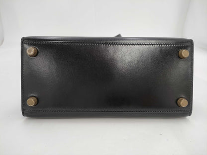 HERMES Mini Kelly Shoulder Bag in Black Box Calf Leather with Gold Hardware and Turn Lock Protection Seal