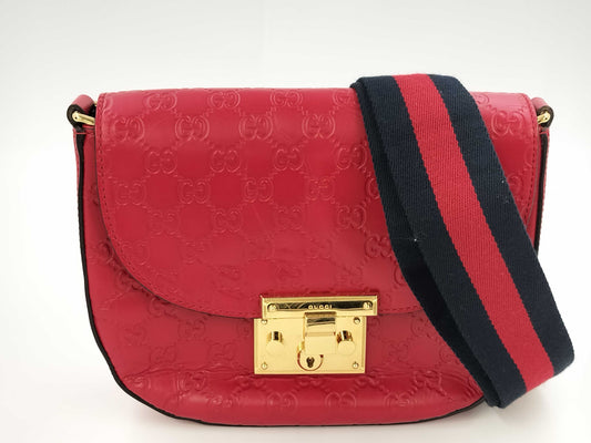 GUCCI 453180 Leather Guccissima Shoulder Bag Red Shoulder Bag
