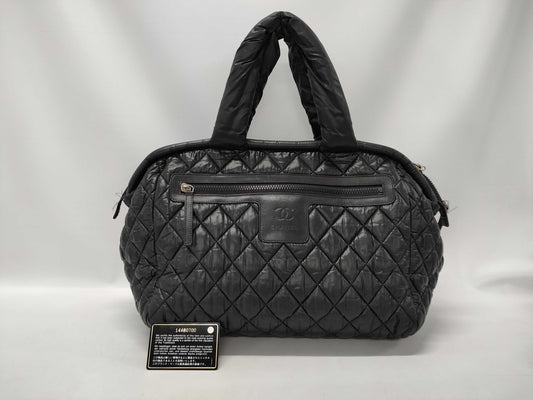 CHANEL Coco Cocoon Boston Bag, Black with Silver Hardware, Nylon, 14480700