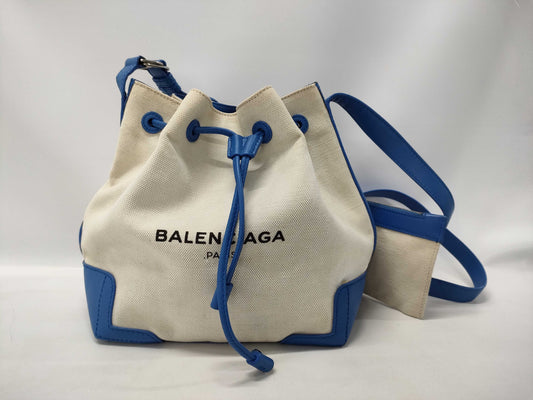 BALENCIAGA Canvas and Leather Drawstring Shoulder Bag
