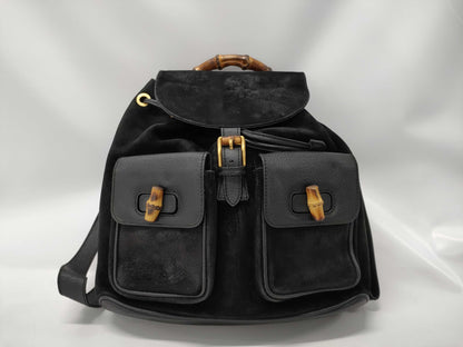 GUCCI Suede Bamboo Black Backpack