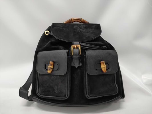 GUCCI Suede Bamboo Black Backpack