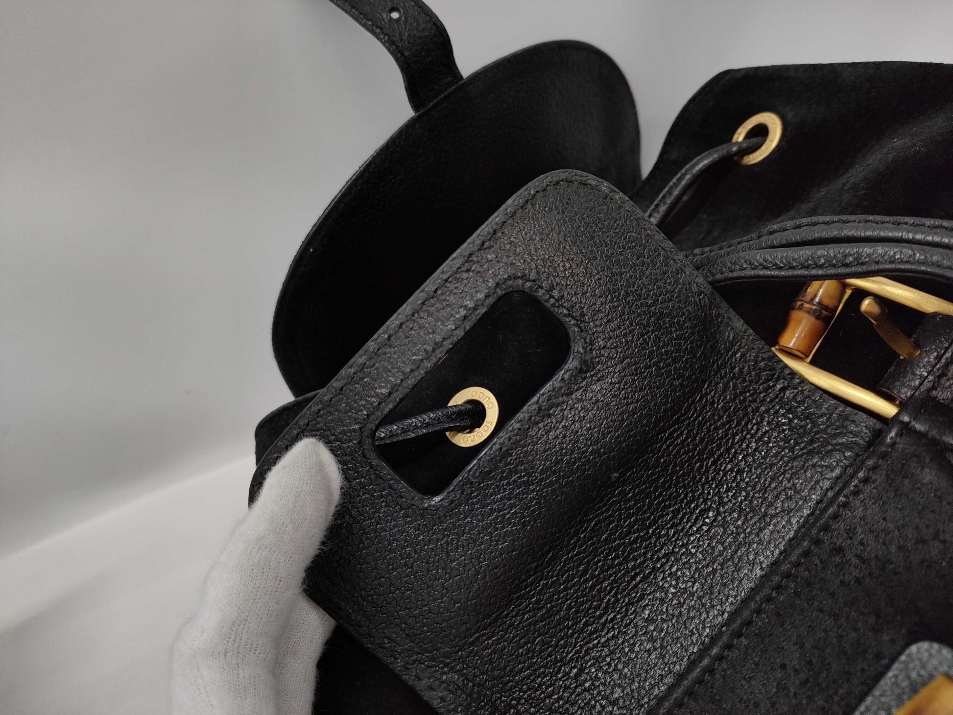GUCCI Suede Bamboo Black Backpack