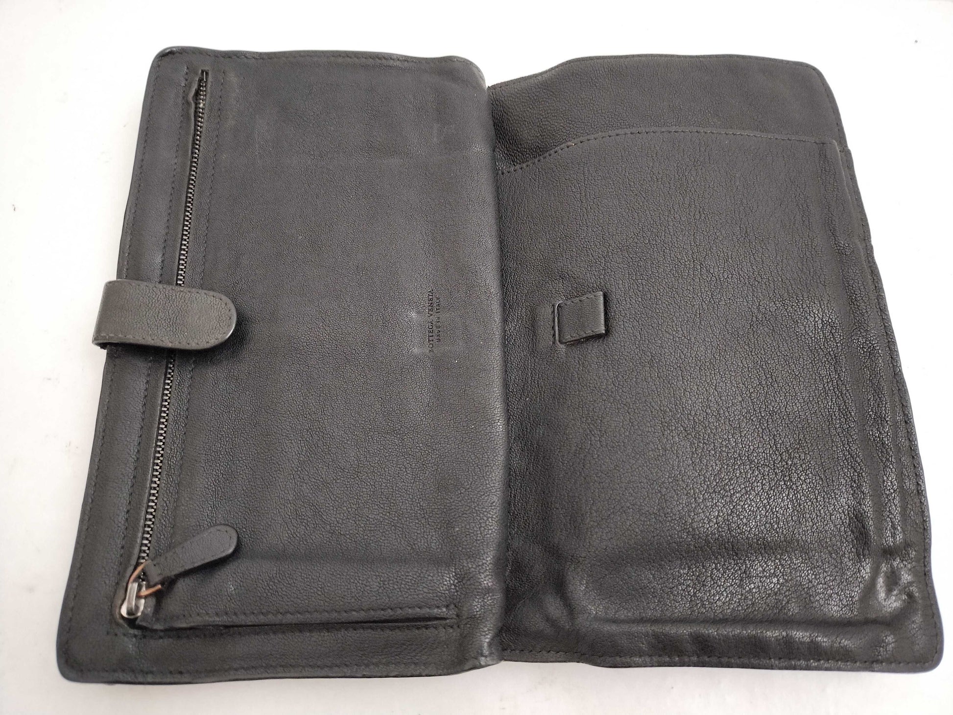 BOTTEGA VENETA Intrecciato Clutch Bag Long Wallet Leather Navy Khaki Wallet