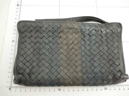BOTTEGA VENETA Intrecciato Clutch Bag Long Wallet Leather Navy Khaki Wallet