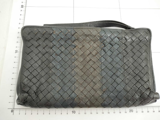 BOTTEGA VENETA Intrecciato Clutch Bag Long Wallet Leather Navy Khaki Wallet