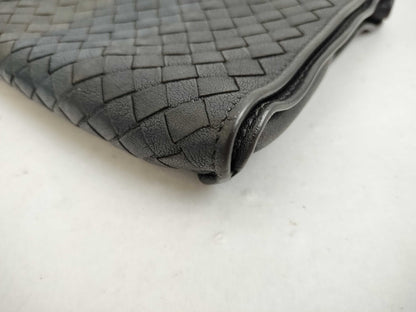 BOTTEGA VENETA Intrecciato Clutch Bag Long Wallet Leather Navy Khaki Wallet