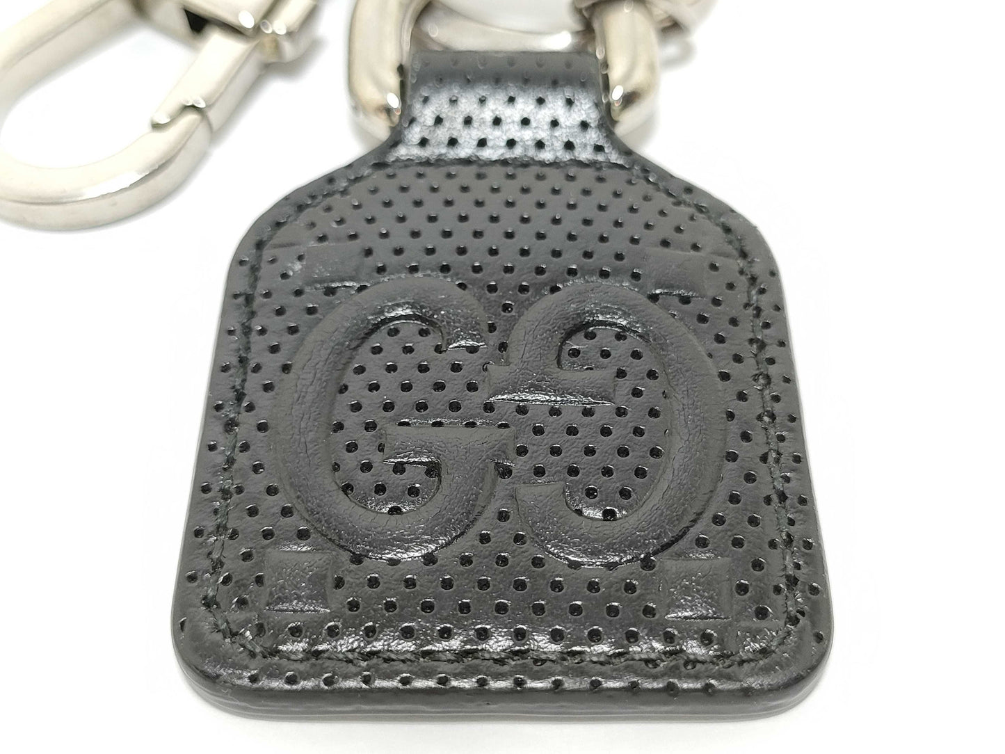 GUCCI GG Embossed Key Ring Leather Black Key Case/Key Holder