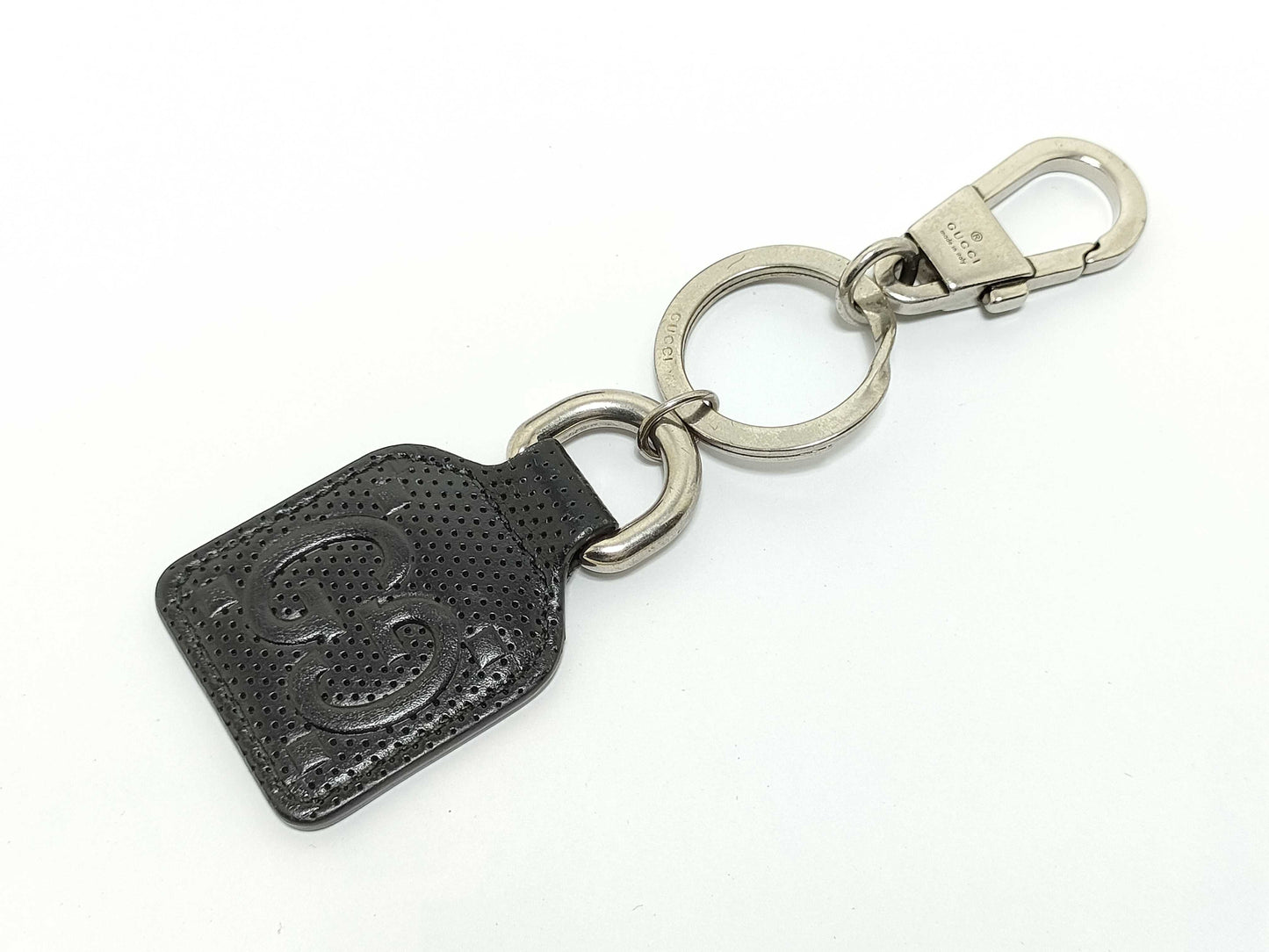 GUCCI GG Embossed Key Ring Leather Black Key Case/Key Holder