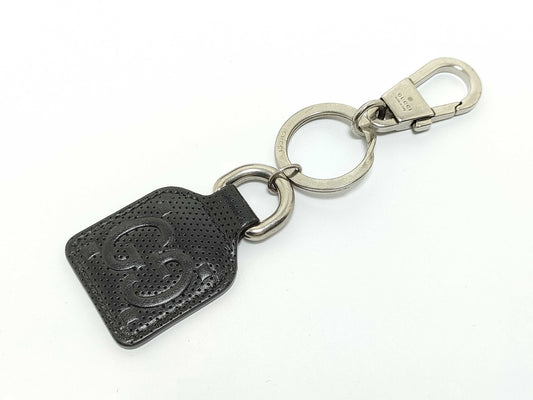 GUCCI GG Embossed Key Ring Leather Black Key Case/Key Holder