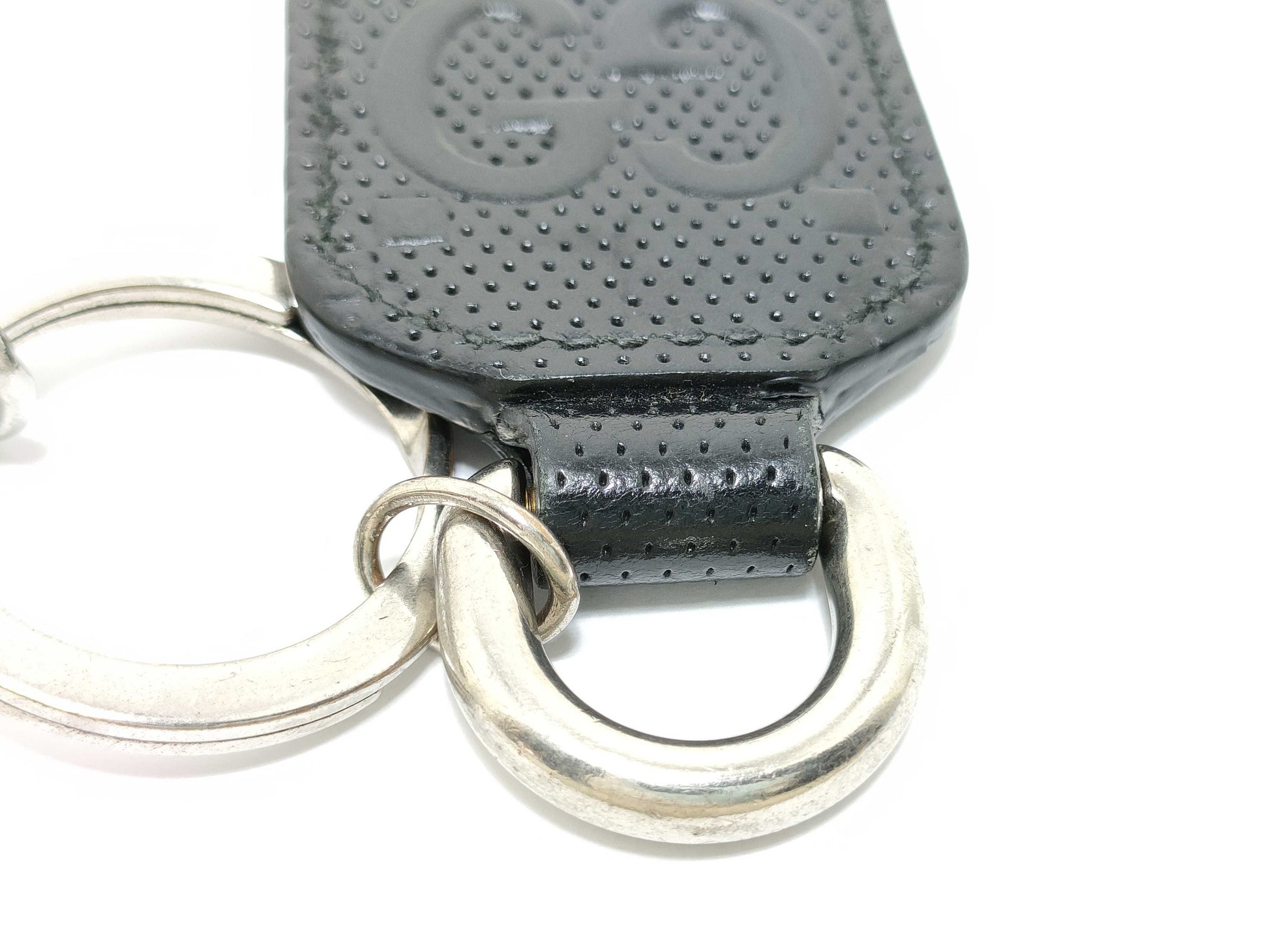 GUCCI GG Embossed Key Ring Leather Black Key Case/Key Holder