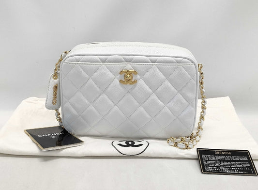 CHANEL Matelasse Caviar Leather Chain Shoulder Bag with Bag, Card, and Sticker