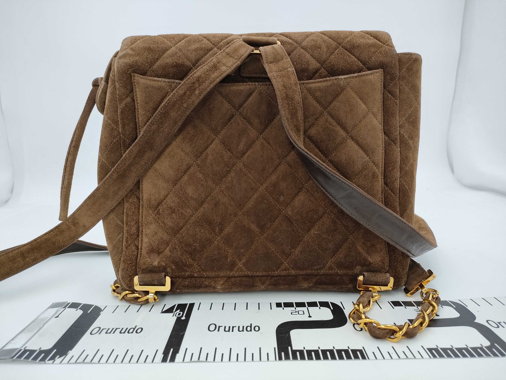 CHANEL Suede Large Matelasse Chain Backpack with G Hardware, Brown, No. 3 [With Sticker and Card]